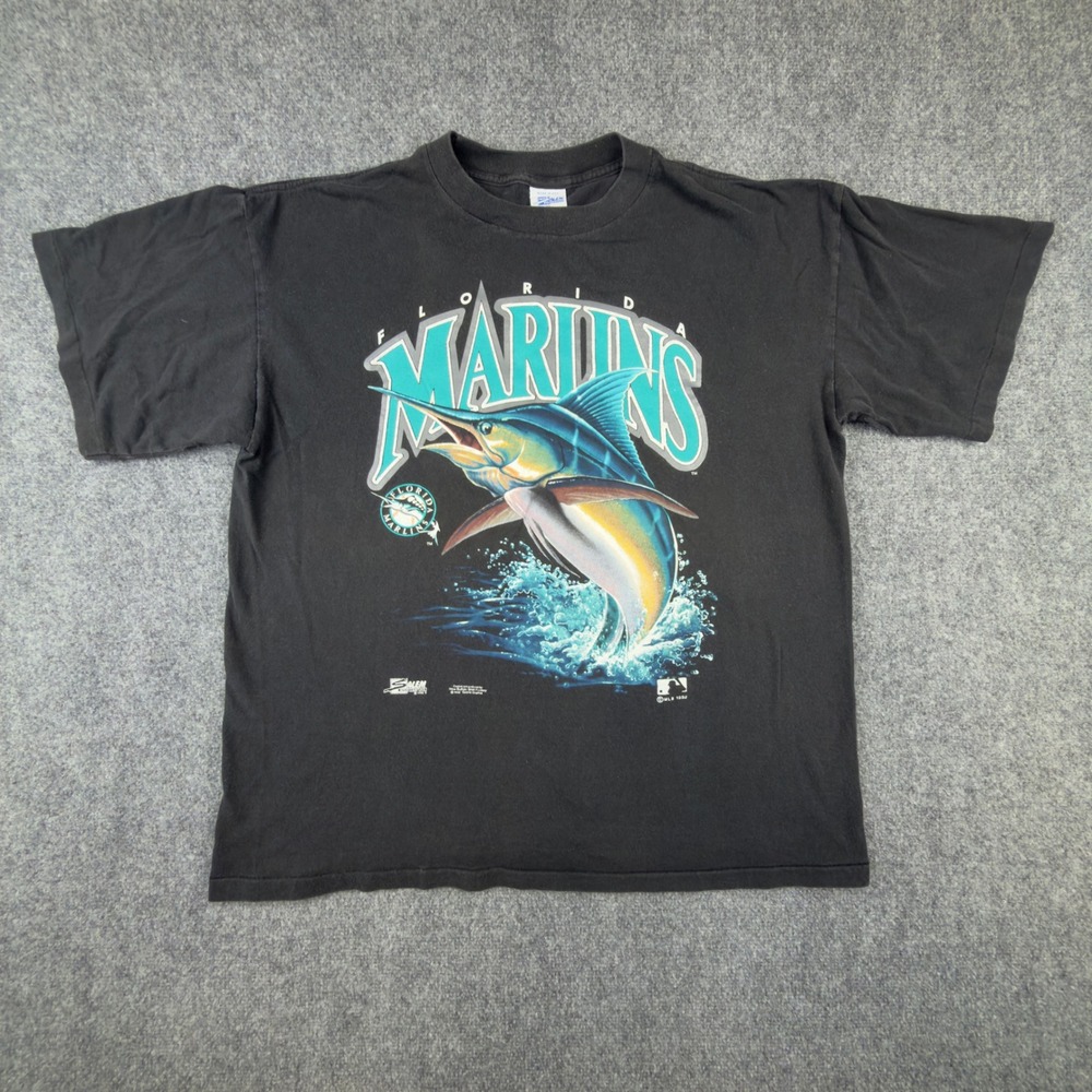 Vintage 1992 Florida Marlins Salem Sportswear T-Shirt Black XL Single Stitch USA